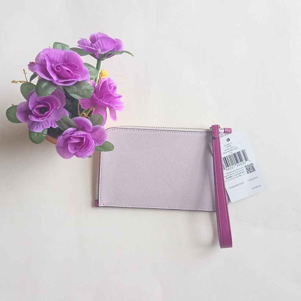 Kate Spade Saffian Baja Rose Small Zipper Wristlet New - Picture 4 of 7